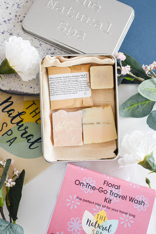 Floral Mini Travel Wash Kit | Natural “On the Go” Shampoo, Conditioner & SoapSet | Vegan, Plastic-Free Hair Care | Perfect Travel Gift
