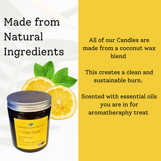 Lemon Sorbet Hand-Poured Coconut Wax Candle | Citrus & Natural Aromatherapy | Vegan, Eco-Friendly Candle | 2 Size Options