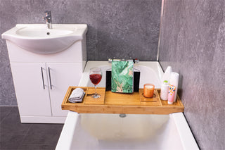 Wooden Bed and Bath Tray Table with Extending Sides and Legs