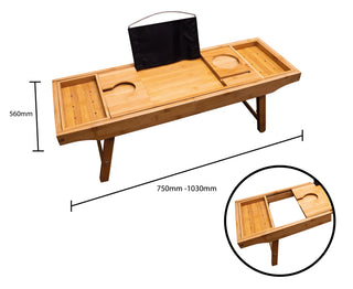 Wooden Bed and Bath Tray Table with Extending Sides and Legs