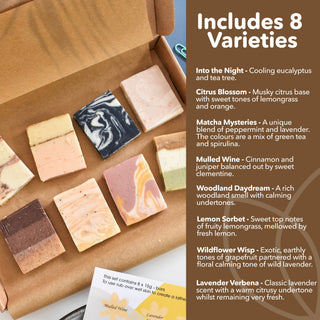 Soap Sampler Gift Set | 8 x 25g Mini Travel Soaps | Natural Handcrafted Letterbox Gift | Vegan, Plastic-Free Skincare