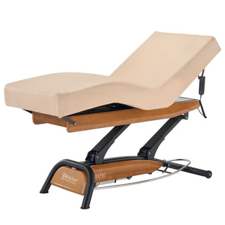 Master Massage Atlas Electric Beauty Bed front side view with adjustable backrest