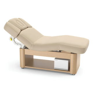 Master Massage Yosemite Electric Beauty Bed angled front view with adjustable backrest
