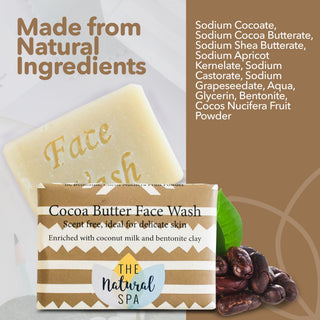Cocoa Butter Face Wash Bar | Fragrance-Free Natural Facial Cleanser | Vegan, Plastic-Free Skincare for Sensitive Skin