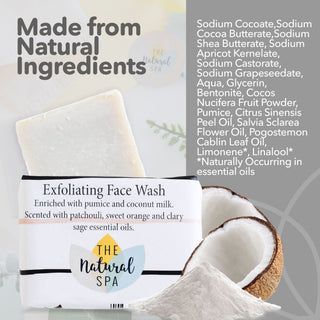 Exfoliating Face Wash Bar | Patchouli, Clary Sage & Sweet Orange | Natural Facial Cleanser with Gentle Scrub | Vegan, Plastic-Free Skincare