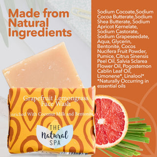 Grapefruit Lemongrass Face Wash Bar | Natural Facial Cleanser for Fresh, Glowing Skin | Vegan, Plastic-Free Skincare