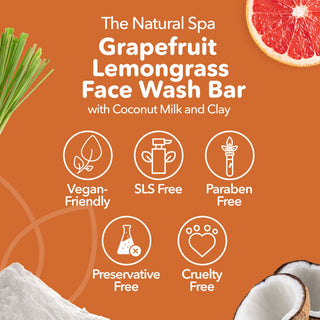 Grapefruit Lemongrass Face Wash Bar | Natural Facial Cleanser for Fresh, Glowing Skin | Vegan, Plastic-Free Skincare