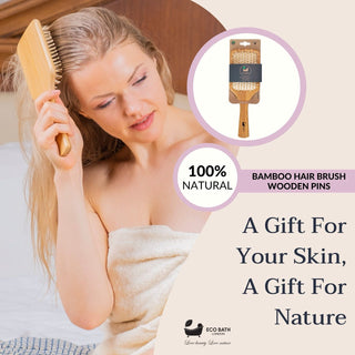 Eco Bath London Bamboo Hairbrush with Wooden Pins - Eco-Friendly Paddle Detangler for Long, Thick, and Curly Hair