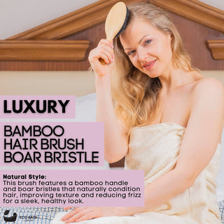 Eco Bath London Bamboo Hair Brush with Boar Bristles - Eco-Friendly Detangling Hairbrush for All Hair Types