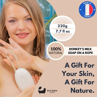 Eco Bath London Donkey’s Milk Soap on a Rope 220g - Luxurious and Eco Friendly Body Wash Bar with Shea Butter