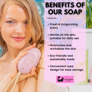 Eco Bath London Rose Soap on a Rope 220g - Luxurious and Eco Friendly Body Wash Bar with Shea Butter