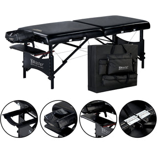 Massage table, portable massage table, Galaxy lighting system, Master Massage, foldable massage table, Galaxy massage table, Multi-Layer Memory Small Cell Foam, Black Italia upholstery