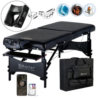 Massage table, portable massage table, Galaxy lighting system, Master Massage, foldable massage table, Galaxy massage table, Multi-Layer Memory Small Cell Foam, Black Italia upholstery