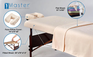 Master Massage Table Fitted Flannel Sheet Set - 3 Piece - 100% Cotton - Universal Size - Natural Living